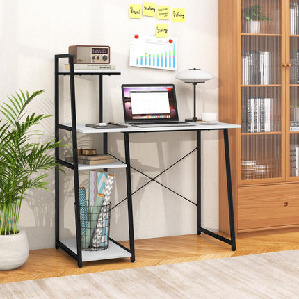 Dreamade Computer Desk with Shelves, 47.5” Home Office Desk with Bookshelf, Host Stand