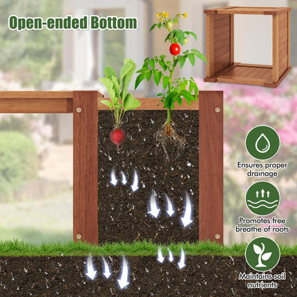 Dreamade Outdoor Bench with Raised Garden Bed, Wood Seat with Teak Oil Finish, Planter Box with Open-Ended Base