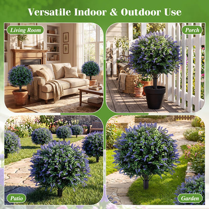 Dreamade 2 Pack Artificial Lavender Boxwood Topiary Ball Trees 27.5" Faux Floral Shrubs