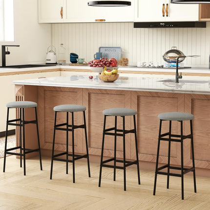 Dreamade 29 Inch Bar Stools Set of 2/4 Upholstered Round Backless Bar Height Chairs with Sturdy Metal Frame and Footrest