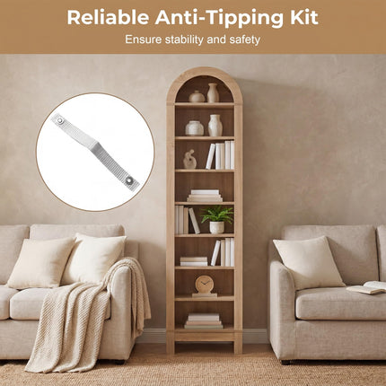 Dreamade 71" Tall 8-Tier Arched Modern Bookshelf with 3 Adjustable Shelves (1/2)