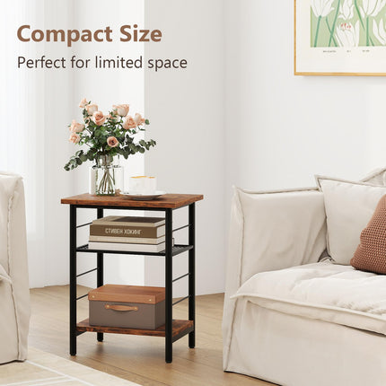 Dreamade 3-Tier Side Table with Adjustable Mesh Shelf