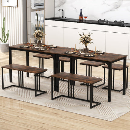 Dreamade Dining Table Set for 4 Industrial Kitchen Table 2 Chairs Stool & Bench