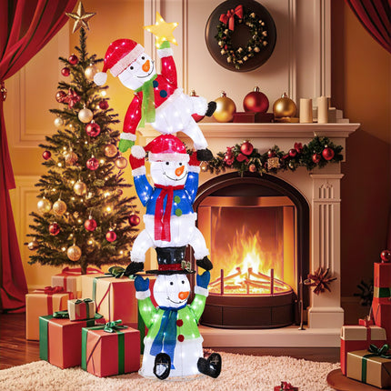 Dreamade 6 ft Christmas Stacked Snowman, 3D Pre-Lit Snowman Decoration w/ 155 LED Lights