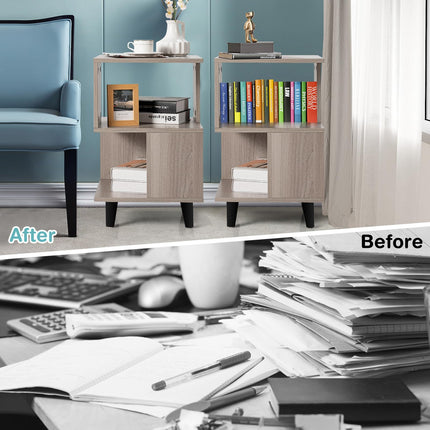 Dreamade 3-Tier Geometric Bookshelf Set of 2 with Open Storage Shelves