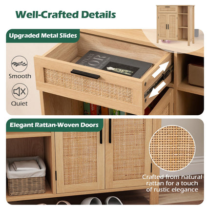 Dreamade Buffet Cabinet with 2 Doors, Drawer 3 Open Cubbies Adjustable Shelf (Natural)