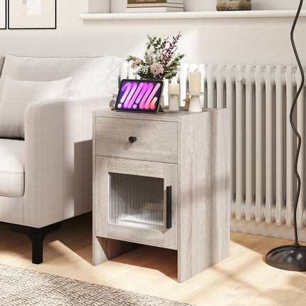 Dreamade Farmhouse Nightstand with Drawer and Cabinet