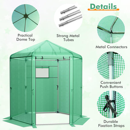 Dreamade 7 x 6 x 7.5 FT Greenhouse, Large Hexagonal Walk in Greenhouse Outdoor with Heavy-Duty Metal Frame