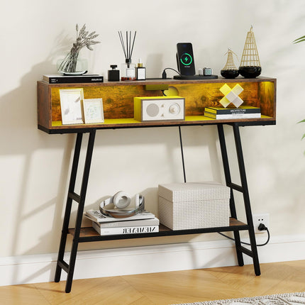 Dreamade Console Table with Charging Station & LED Lights