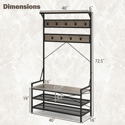 Dreamade Freestanding Hall Tree with Shoe Storage Rack and 11 Hanging Hooks