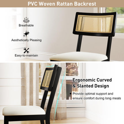 Dreamade Fabric Upholstered Dining Room Chairs w/Padded Seat Rubber Wood Legs & Curved Backrest