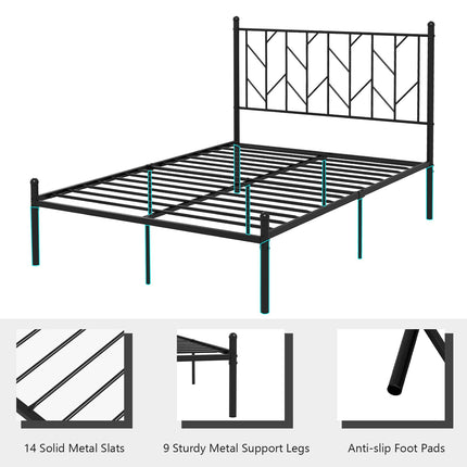Dreamade Queen/Full/Twin Size Metal Bed Frame with Victorian Style Headboard