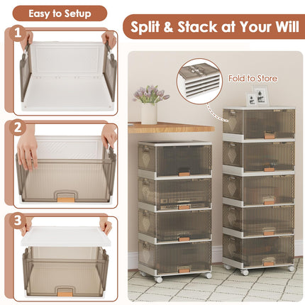 Dreamade 5 Tier Stackable Storage Bins with Lids 22.5 Gal Foldable Shoe Storage Box