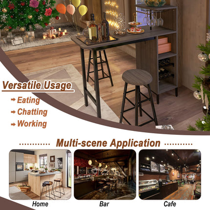 Dreamade 3 Pieces Bar Table and Stools Set, Bistro Table Set with Glass Holder (Brown)