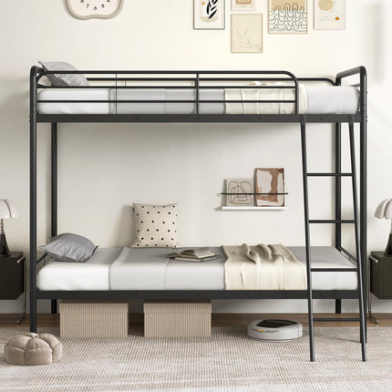 Dreamade Metal Bunk Bed Twin Over Twin, Heavy Duty Twin Bunk Beds with Inclined Ladder & Safety Guardrails