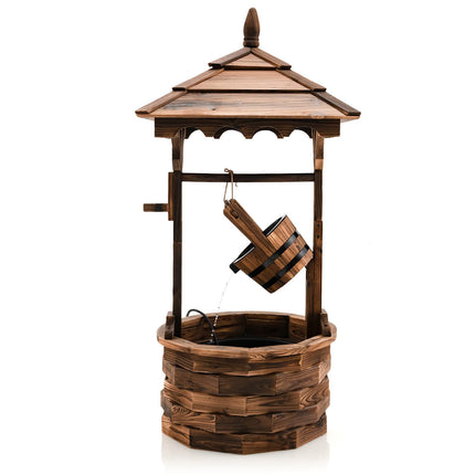 Dreamade Rustic Wishing Well Fountain, Outdoor Wooden Water Fountain with Electric Pump