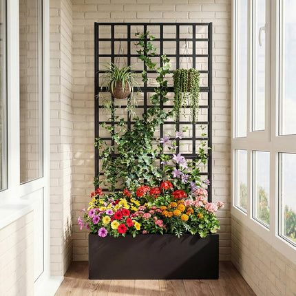 Dreamade 36" x 16" x 77" Metal Raised Garden Bed with Trellis