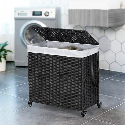 Dreamade Laundry Hamper w/Wheels, 3 Section Hamper 125L w/2 Removable Liner Bags