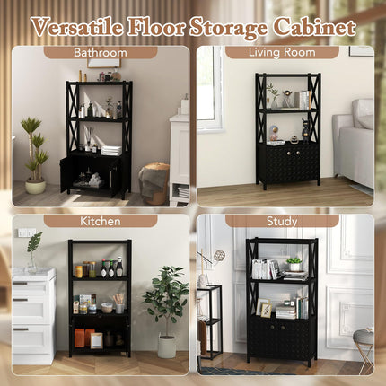 Dreamade Storage Cabinet, Freestanding Storage Organizer with Open Shelves, Double Doors