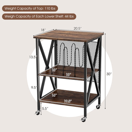 Dreamade Record Player Stand, Vinyl Record Storage Table w/ 3 M-shaped Dividers & 4 Rolling Wheels, Rustic Brown