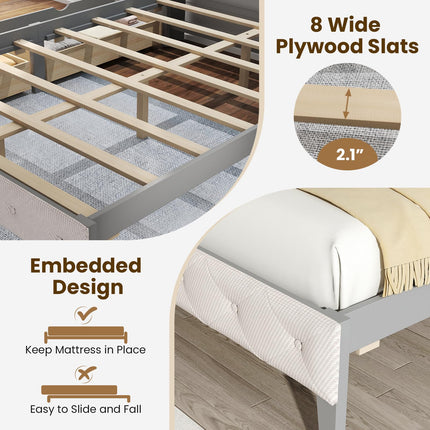 Dreamade Gray Full Size Bed Frame with Upholstered Bookcase Headboard