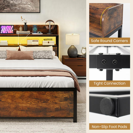 Dreamade Metal Platform Bed Frame with Storage Headboard
