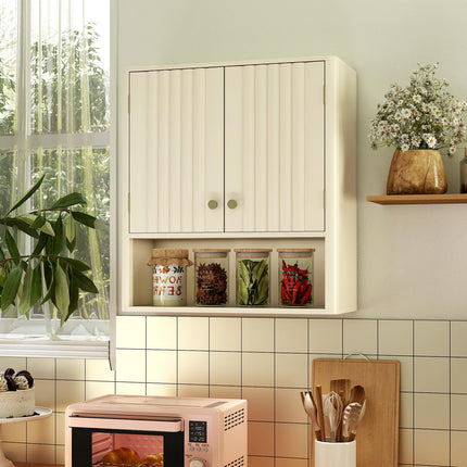 Dreamade Fluted Bathroom Wall Cabinet with Open Shelf