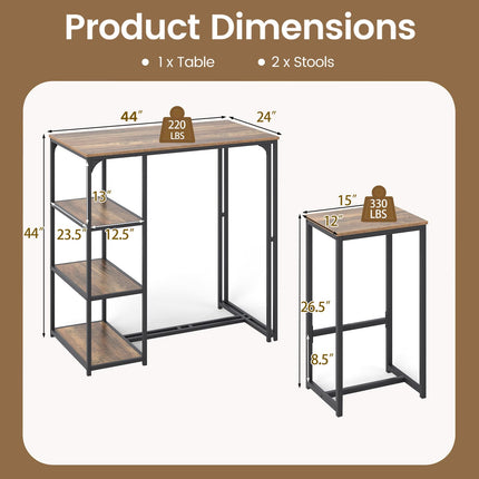 Dreamade 3-Piece Dining Table Set for 2 Bar-Height Kitchen Table with 2 Stools