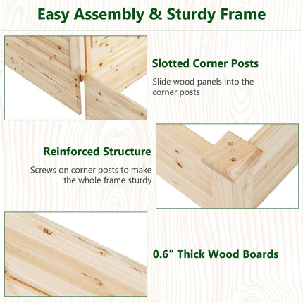 Dreamade Raised Garden Bed with Trellis, Set of 2 Wood Shallow & Deep Planter Box for Climbing Plants