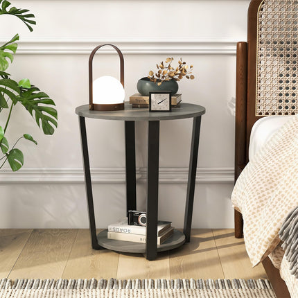 Dreamade Round End Table with Open Storage Shelf and Metal Frame
