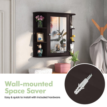 Dreamade Medicine Cabinet, Mirror Bathroom Cabinet with Single Door, 3 Adjustable Shelves, Storage Cabinet for Hallway, Living Room