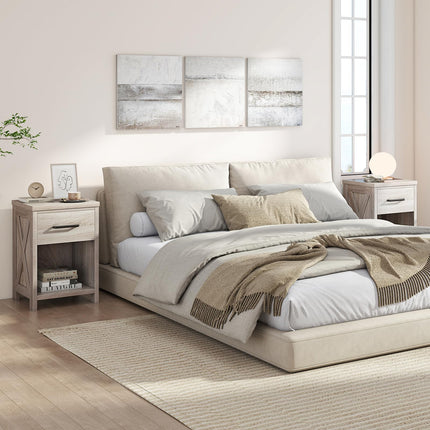 Dreamade Wooden Bedside Table with Storage Drawer and Open Shelf