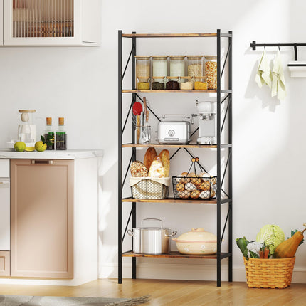 Dreamade 5-Tier Bookshelf, Industrial Tall Bookcase with Open Storage Shelves & Heavy Duty Metal Frame