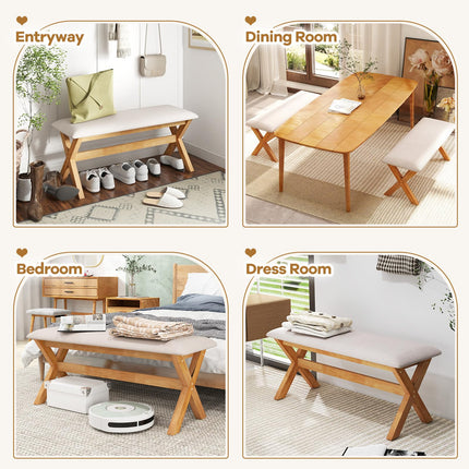 Dreamade Upholstered Long Entryway Bench, Rubber Wood Dining Bench with Padded Seat, 43.5x15.5x17.5 Inches, 400 Lbs Capacity