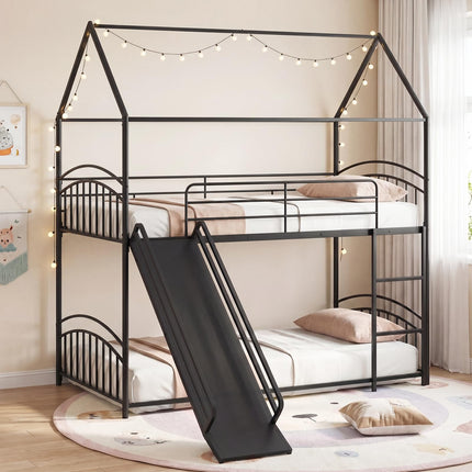 Dreamade Twin Over Twin Bunk Bed with Slide & Ladder for Boys Girls