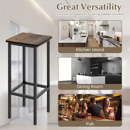 Dreamade Bar Stools Set of 4, 26" Backless Barstools with Metal Legs & Footrest, Breakfast Bar Dining Chairs