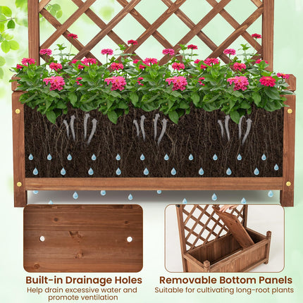 Dreamade 60” Wooden Planter Container with Drainage Holes Trellis
