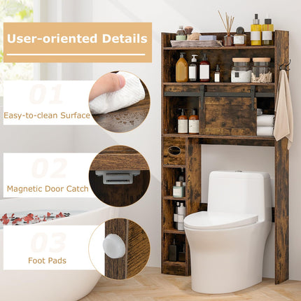 Dreamade Over The Toilet Storage Cabinet, 6-Tier Freestanding above Toilet Rack with Gliding Door