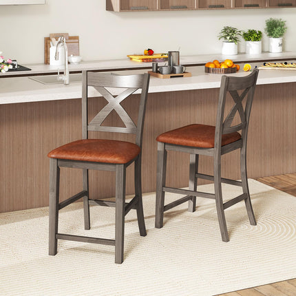 Dreamade 24" Bar Stools Set of 2/4, Counter Height Bar Stools with Cross Back & Faux Leather Upholstered Seat