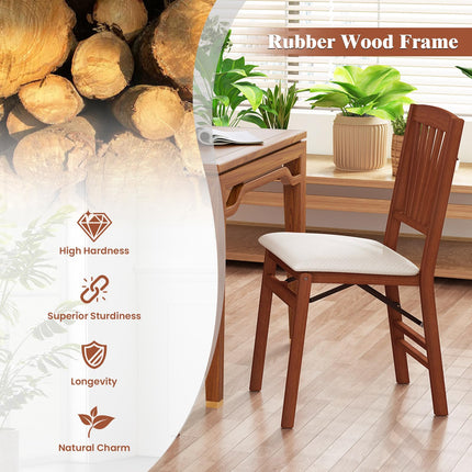 Dreamade Folding Dining Chairs Set of 2/4, Modern Kitchen Chairs w/Padded Seat & Slatted Backrest, Rubber Wood Frame