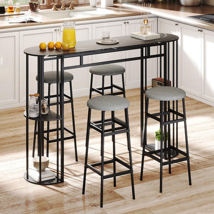 Dreamade 60 Inches Bar Table for 2-4 with Faux Marble Tabletop and Storage Shelves