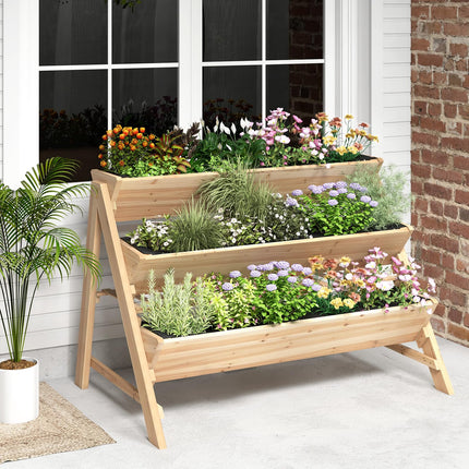 Dreamade 3-Tier Raised Garden Bed, Wooden Vertical Planter Box with Storage Shelf