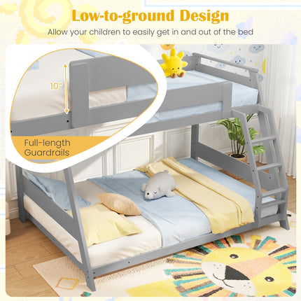 Dreamade Wood Bunk Beds Twin Over Full Size, Solid Wood Floor Low Bunk Bed w/Removable Ladder