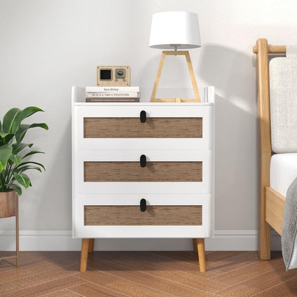 Dreamade Rattan Nightstand, Boho 2/3-Drawer Dresser with 4 Solid Wood Legs