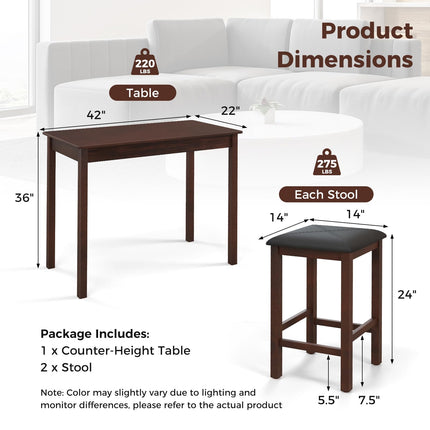 Dreamade Dining Table Set for 2, Counter Height Dining Table Set with 2 Bar Stools, Wood Legs, Dinette Table Set