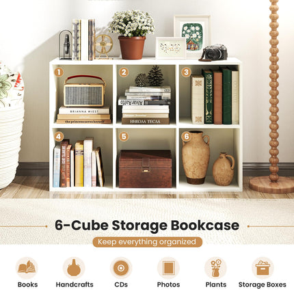 Dreamade 6-Cube Bookcase, 3-Tier Cubby Bookshelf, Horizontal Vertical Display Rack with Anti-Tipping Kits