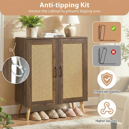 Dreamade Shoe Cabinet with Doors 4-Tier Rattan Shoe Rack Organizer Cabinet(Rattan Door)