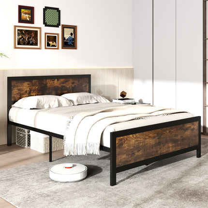 Dreamade Metal Full Size Platform Bed Frame with Wood Headboard and Footboard