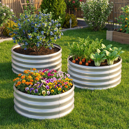 Dreamade Galvanized 2 x 2 x 1 FT Round Outdoor Planter Box with Open-Ended Base (1/2)