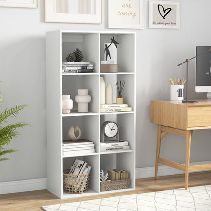 Dreamade 8-Cube Bookcase, White Cubby Bookshelf w/Back Guardrail & Anti-Tipping Kits